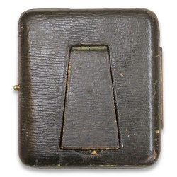 \"Onion\" pocket watch with its silver travel case.